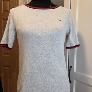 Tommy Hilfiger Gray Tee with Red and Black Accents